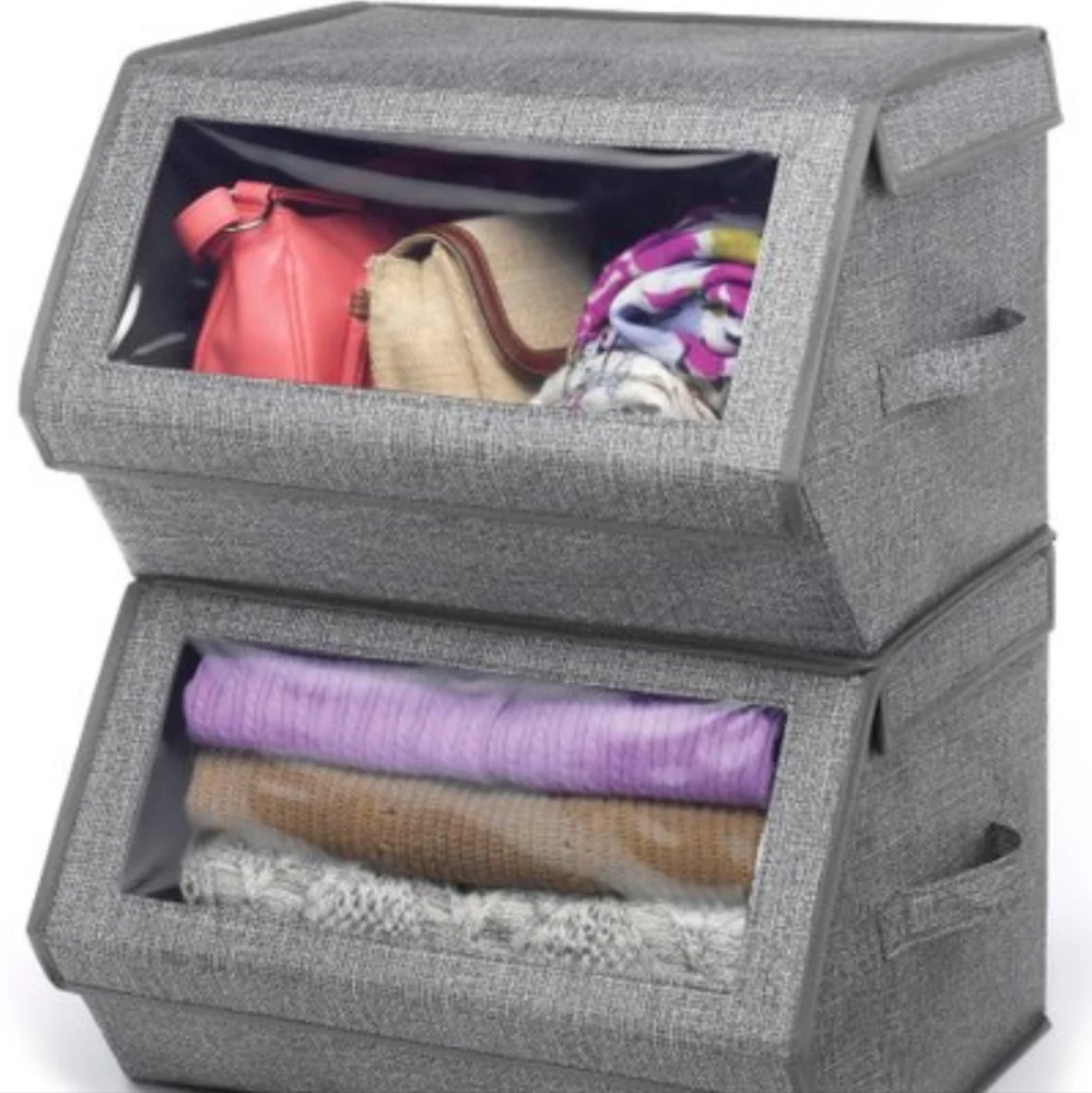 Whitmor Gray Stackable Window Box Crosshatch Storage Container NEW - Picture 3 of 4